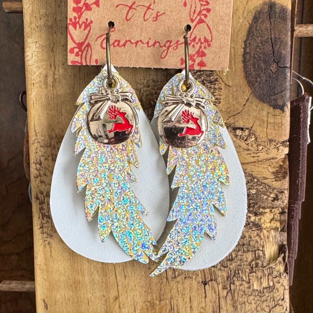 Silver and Red Feather Earrings
